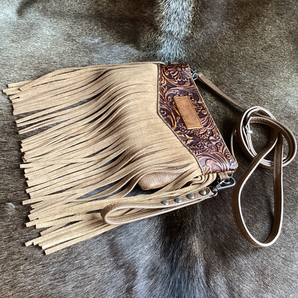 Wrangler Leather Fringe Western Boho Wallet Wristlet Crossbody Handbag🦋 - Picture 10 of 10